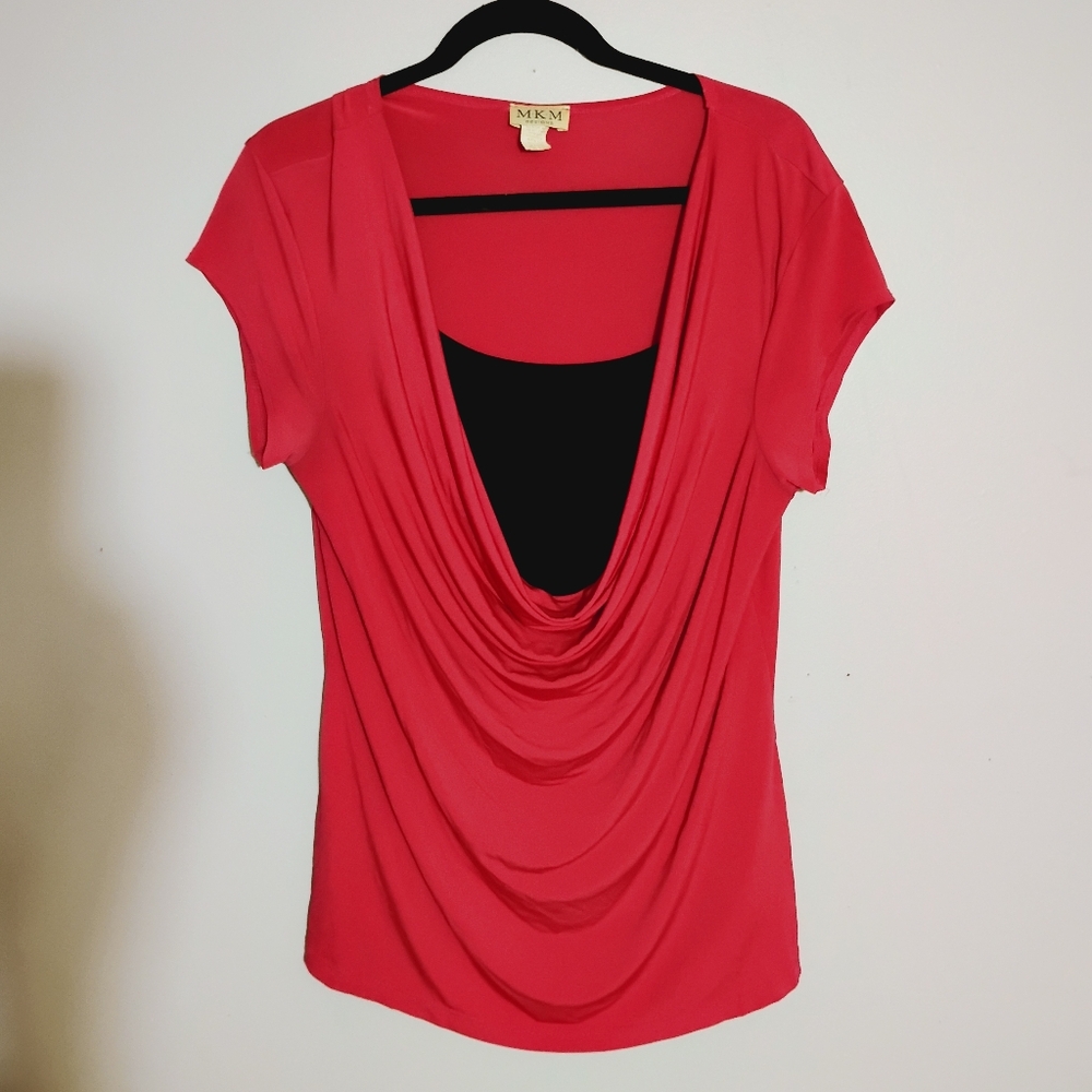 MKM Designs Red Draped Cap Sleeve Blouse